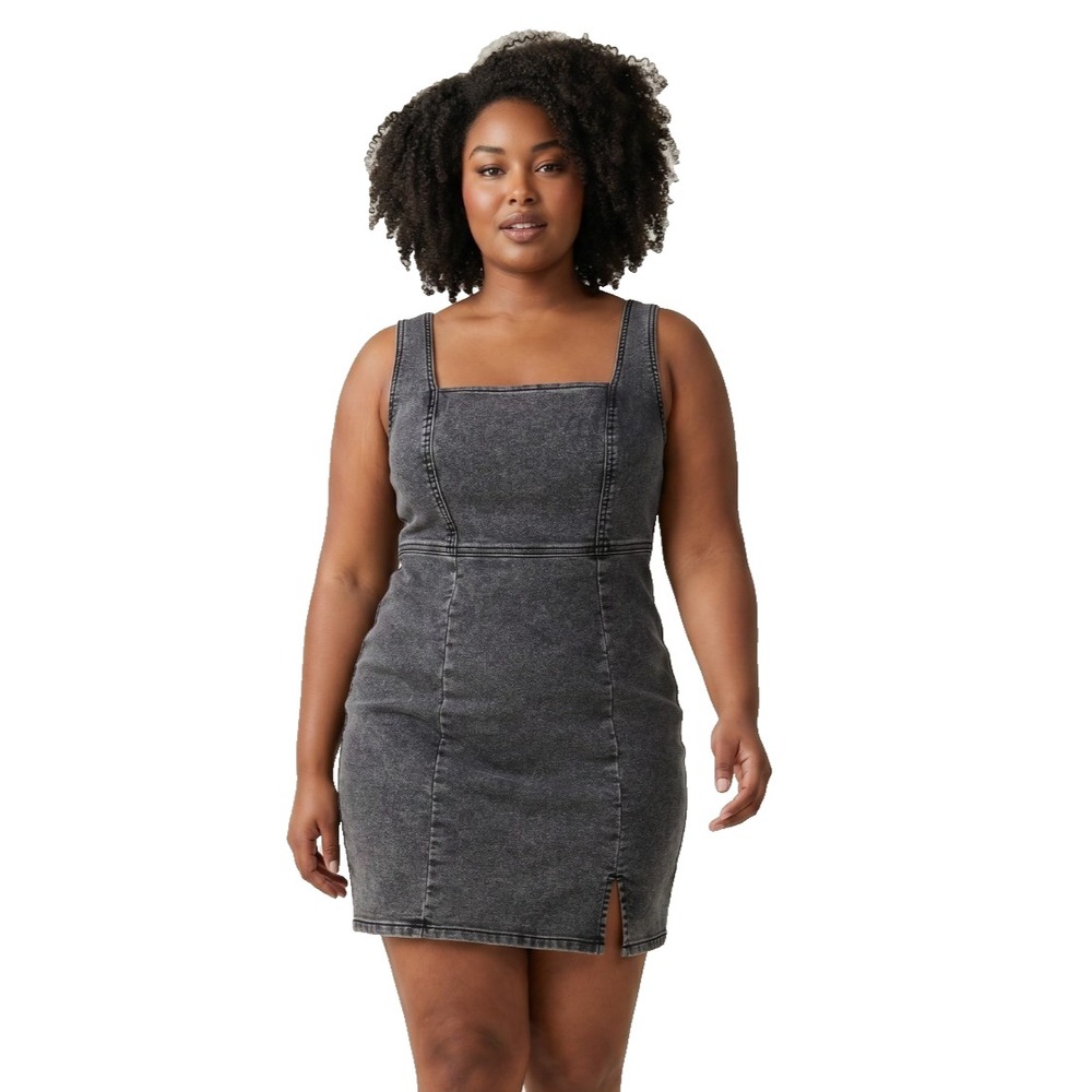 No Boundaries Womens Denim Pinafore Dress Size XL Gray Wash Mini Overall Casual
